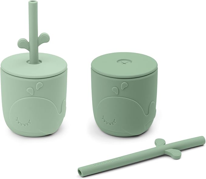 Done by Deer Peekaboo Straw Cup 2-Pack Wally Green – Toddler Cups with Straws – Spill-Proof, Easy-to-Clean, and Shatterproof