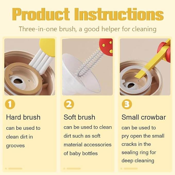3 in 1 Cup Lid Cleaning Brush, 2024 New Crevice Cleaning Brush Set for Baby Bottle Gap Tight Spaces Cup, 3 in 1 Multifunctional Cleaning Brush Portable Cup Lid Cleaner with Brush(B)