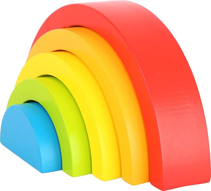 Small Foot Wooden Rainbow Building Blocks (Small)-Babies Learn Hand-Eye Coordination,Patterns&Colors While Developing Fine Motor Skills-Classic Educational Game for Toddlers-Age 12+ Months
