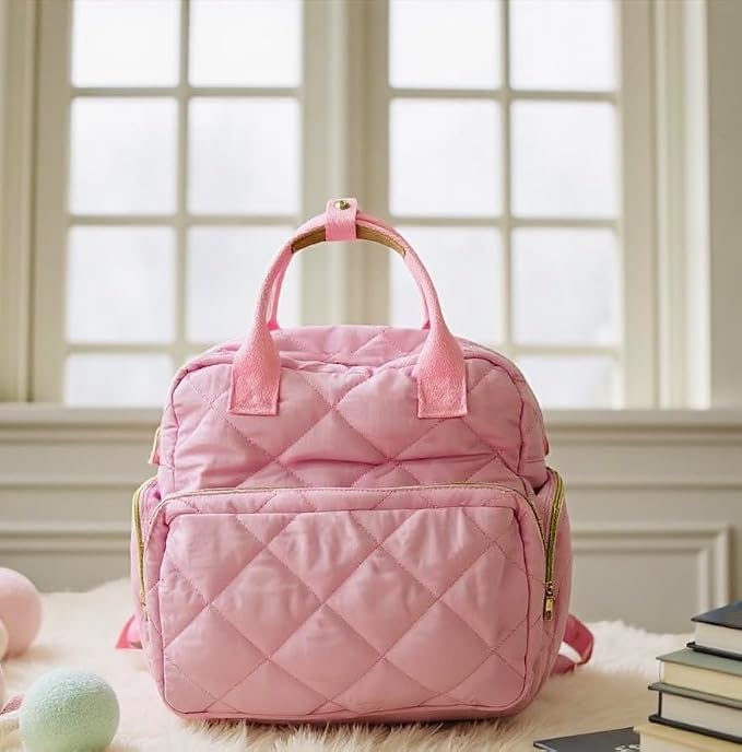 Tristan Home Quilted Diaper Bag Backpack – Insulated Bottle Pockets, Maternity Hospital Travel Bag for Moms (Pink)