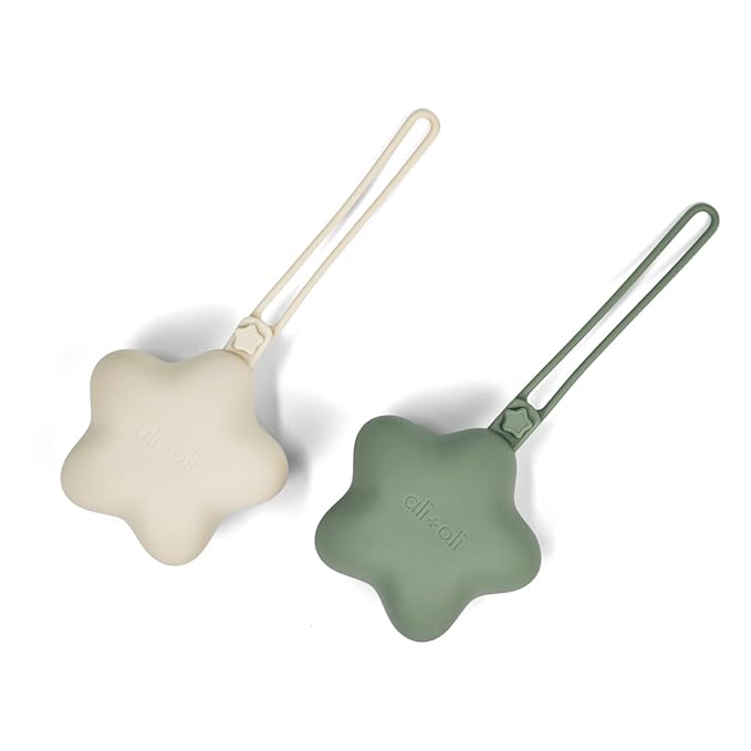 Ali+Oli BPA-Free Silicone Pacifier Holder Case (2-pk) Diaper Bag Accessory Newborn Travel Baby Pacifier Pouch (Sage-Sand)