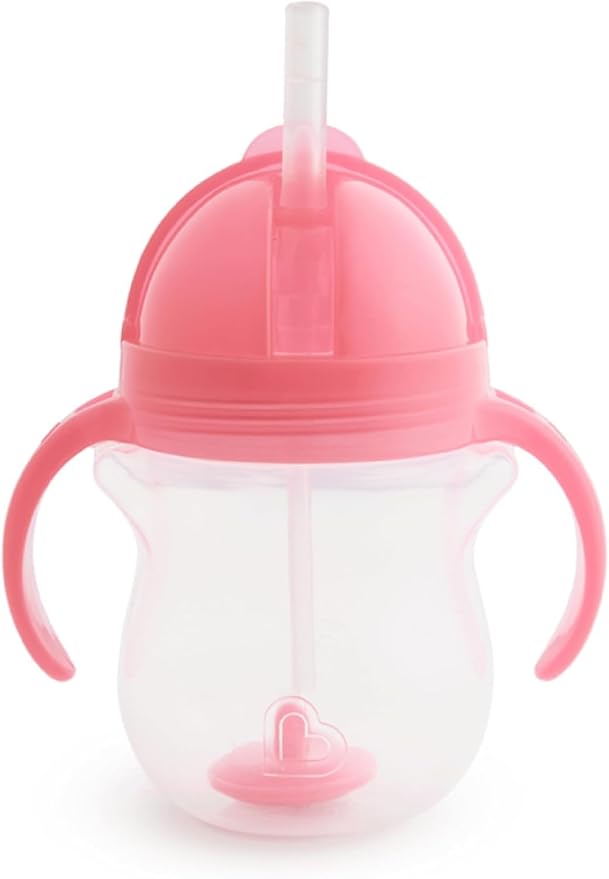 Munchkin Weighted Straw Sippy Cups for Toddlers 7oz, Leak Proof, Easy to Hold-Great toddler cups with straws, Supports Straw-use Education, Straw Cups (Pink/Green)