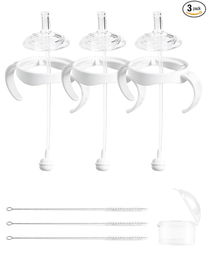 Sippy Straw Cup Conversion Kit for Philips Avent Natural Baby Bottles, Soft Silicone Spout & Weighted Straw, Easy-Grip Handles & Cleaning Brush, BPA-Free,Pack of 3