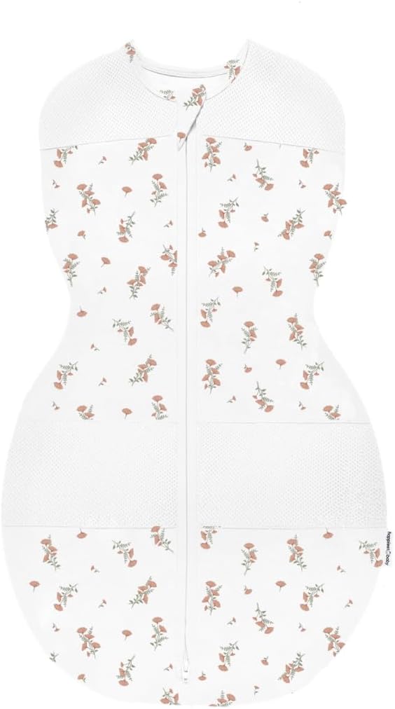 Happiest Baby Sleepea 5-Second Swaddle - 100% Organic Cotton Baby Swaddle Blanket - Doctor Designed Promotes Healthy Hip Development (Ivory Wildflowers, Small)