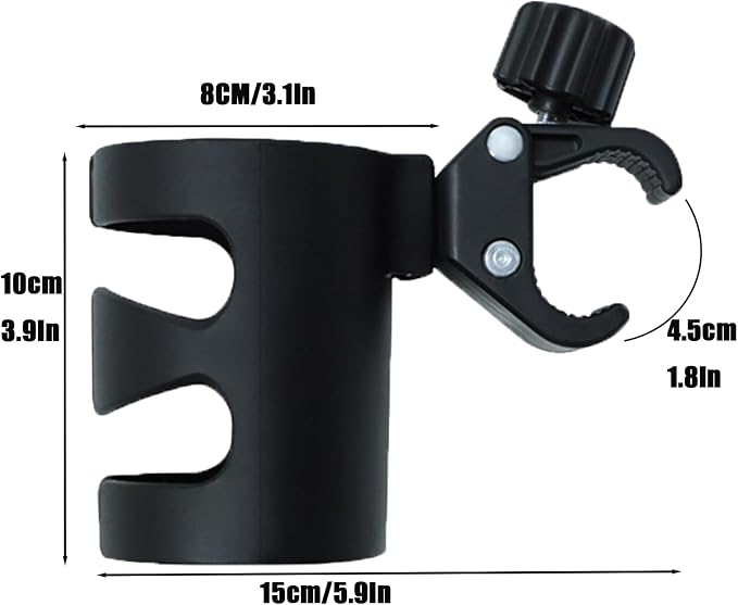 PandaEar Stroller Cup Holder, Universal Cup Holder, Bike Cup Holder Durable, Easy to Install for Stroller, Bike, Wheelchair, Walker, Scooter (Black)