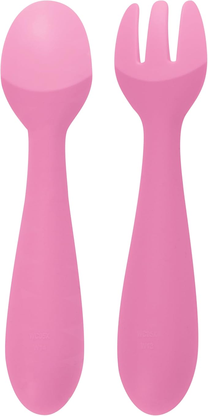 Nuby Silicone Easy Grip Fork & Spoon Set, 12+m in Pink