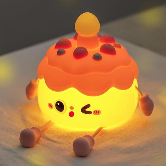 Cute Cake Night Light for Kids, Squishy Silicone Cake LED Night Lamp, Novelty Nursery Nightlight for Kids, Rechargeable Touch Lamp Bedside Lamp 2 Levels Dimmable, Room Decor Gifts for Girls Boys Baby