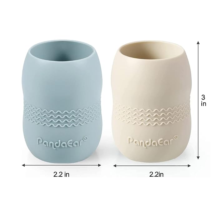 PandaEar 2 Pack100% Tiny Silicone Drinking Training Cup for Baby and Toddler, 3.5oz (Blue&White)