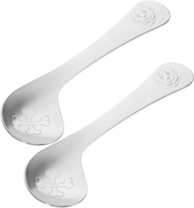 SOLUSTRE 2pcs Stainless Steel Angled Boy Girl Spoon Ergonomic Design for Easy Grasping Smooth Polished Surface Safe for Boy Girl Learning to Self-feed Food-grade Material
