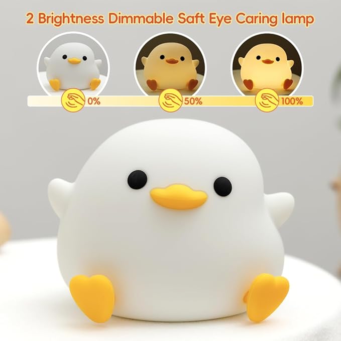 Cute Duck Night Light, Squishy Silicone Duck Night Lamp, LED Soft Nursery Nightlight for Kids, Rechargeable Animal Lamp Bedside Light, 2 Levels Dimmable Room Decor, Funny Lamp Gift for Girls Boys Baby