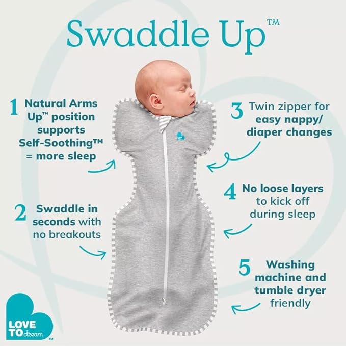 Love to Dream Swaddle UP, Baby Sleep Sack, Self-Soothing Swaddles for Newborns, Get Longer Sleep, Snug Fit Helps Calm Startle Reflex, New Born Essentials for Baby, 1.0 TOG, Medium 13-19 lbs, Denim