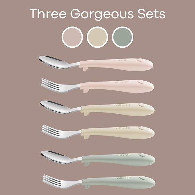Ali+Oli Toddler Utensils Set (6 Pack) ??Stainless Steel Kids Silverware with Soft Silicone Handles, BPA Free Baby Forks and Spoons, Durable Children Flatware Dishwasher Safe for Self Feeding (Hearts)