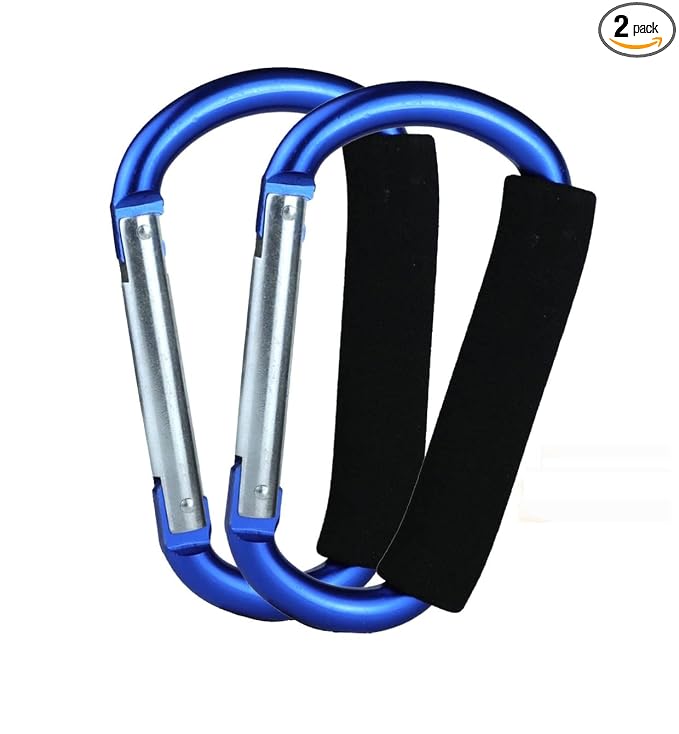 Stroller Hooks by Baby,2 pcs Carabiner Stroller Hook Organizer for Hanging Purses, Diaper Bag, Shopping Bags. Clip Fits Single/Twin Travel Systems, Car Seats and Joggers (Blue)