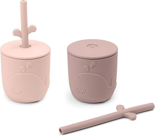 Done by Deer Peekaboo Straw Cup 2-Pack Wally Powder – Toddler Cups with Straws – Spill-Proof, Shatterproof, and Dishwasher Safe