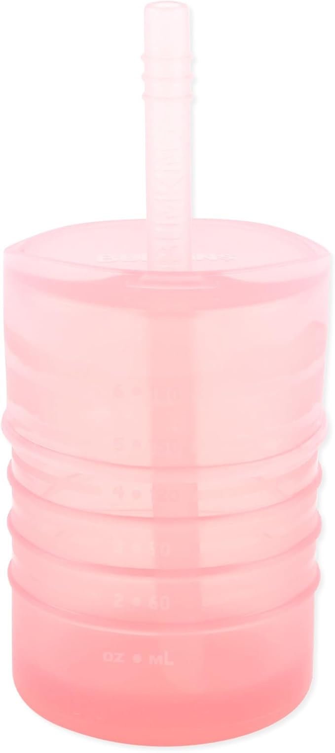 Bumkins Baby and Toddler Cups, Sippy Cup with Straw, Spill Proof, Transition Cup for Babies Ages 1 Year, Safely Sip from Lid, Straw or Cup, First Year Supplies, Platinum Silicone, Holds 7oz, Pink