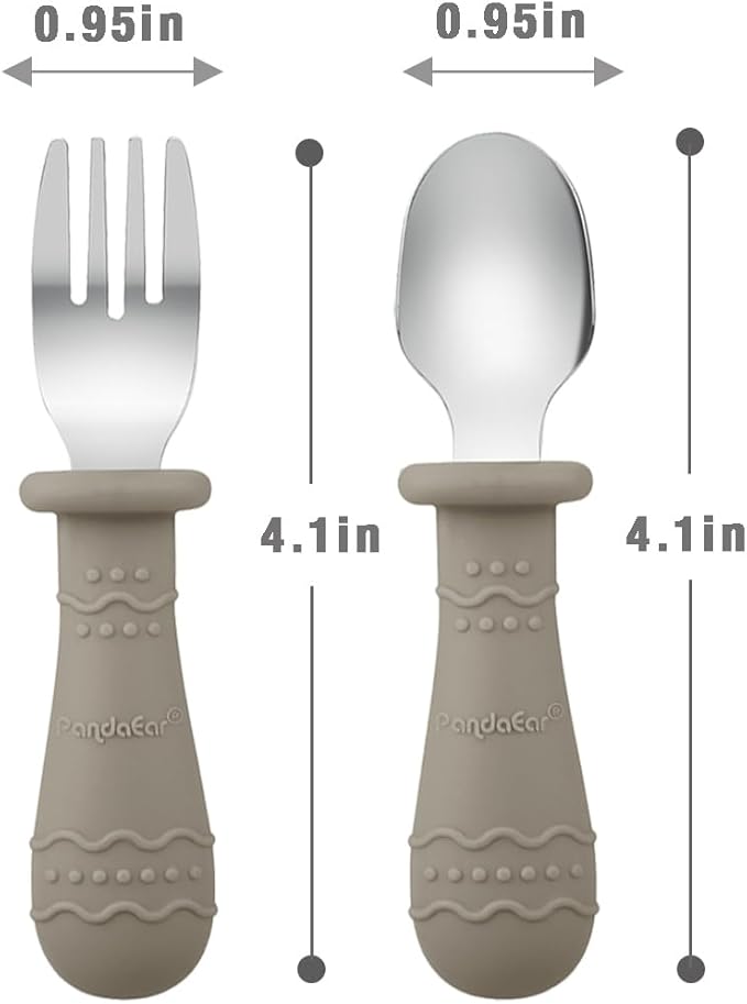 PandaEar Silicone Baby Spoons & Toddler Utensils (Blue/Brown/Red)