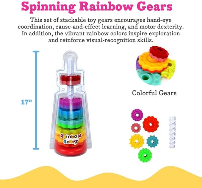 Spinning Stacker Toy - Rainbow Ring Stacker Montessori Baby Toys for 15 Months+ - Sensory & Learning Toys for Toddlers for Boys & Girls