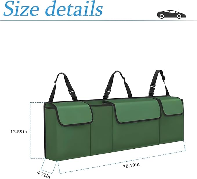 Car Trunk Organizer and Storage, Backseat Hanging Organizer for SUV, Truck, MPV, Waterproof, Collapsible Cargo Storage Bag with 4 Pockets, Car Accessories for Men and Women (Army Green)