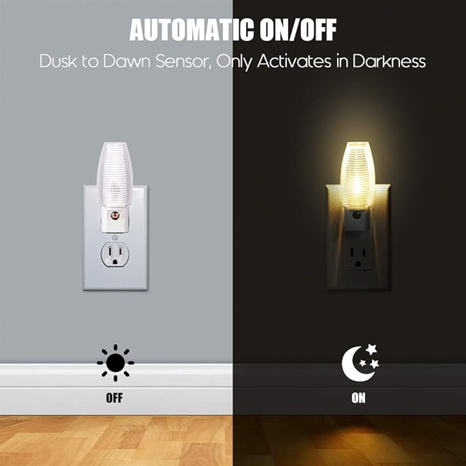 Emotionlite Plug in Night Light, Warm White LED Nightlight, Dusk to Dawn Sensor, Kids, Nursery, Bedroom, Bathroom,Hallway, Stairs, Kitchen, 6 Pack
