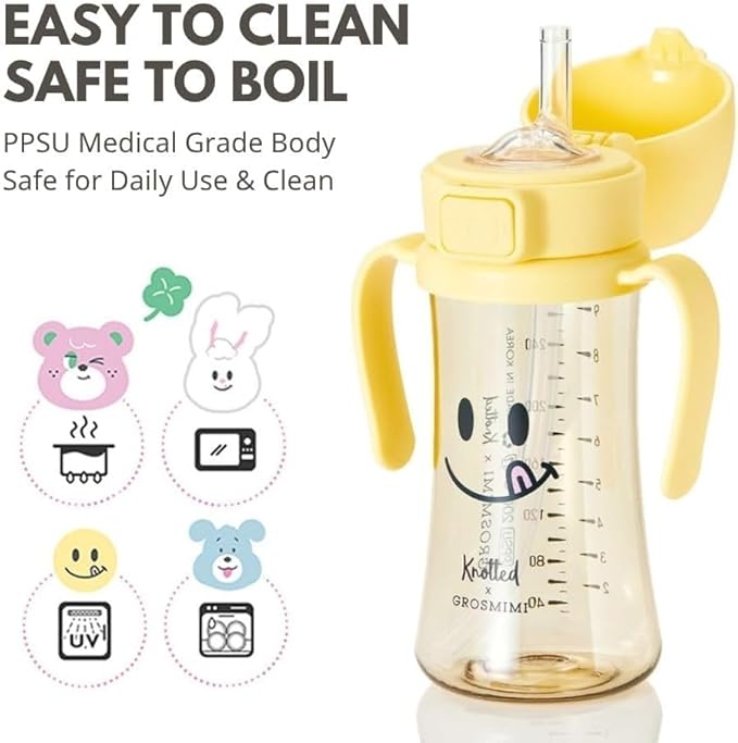 GROSMIMI x KNOTTED Flip Top Spill Proof Sippy Cup, PPSU, BPA Free, Stage 2 Straw for Toddlers (Smile 10oz)