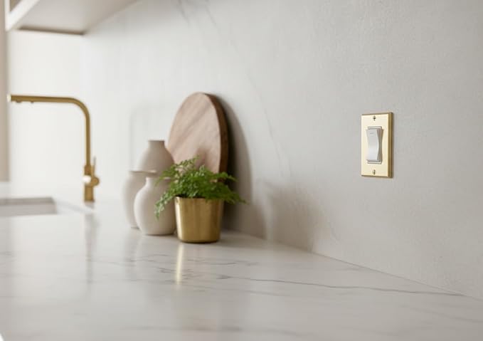 Rio Salto BRASS Signature Collection Brushed Brass Gold Metal Outlet Cover, Decorative Light Switch Cover Plate Wall Plate, Premium, Rocker 1-Gang, 2.75" X 4.50" Standard Size