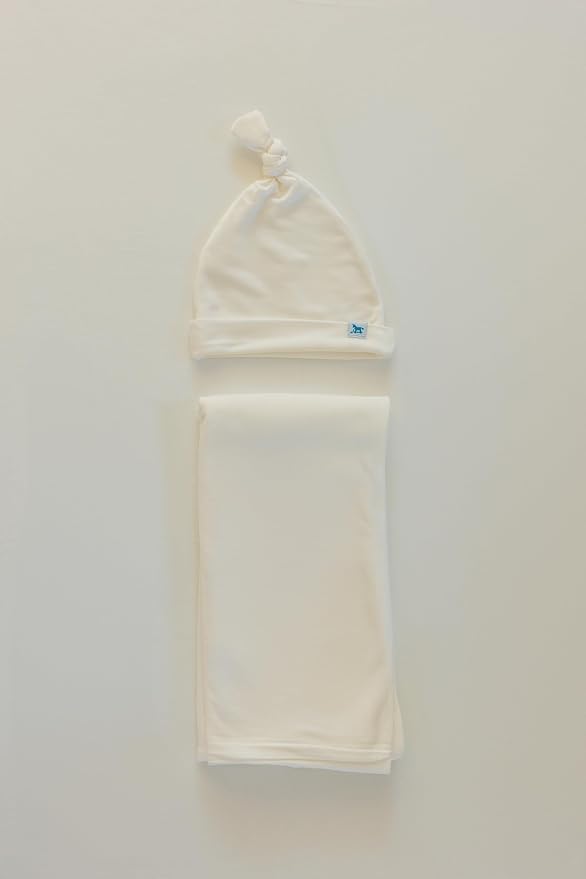 Little Unicorn Premium Stretch Knit Swaddle & Hat Set | Ultra-Soft with Optimal Stretch for Newborns | Giftable Set (White)