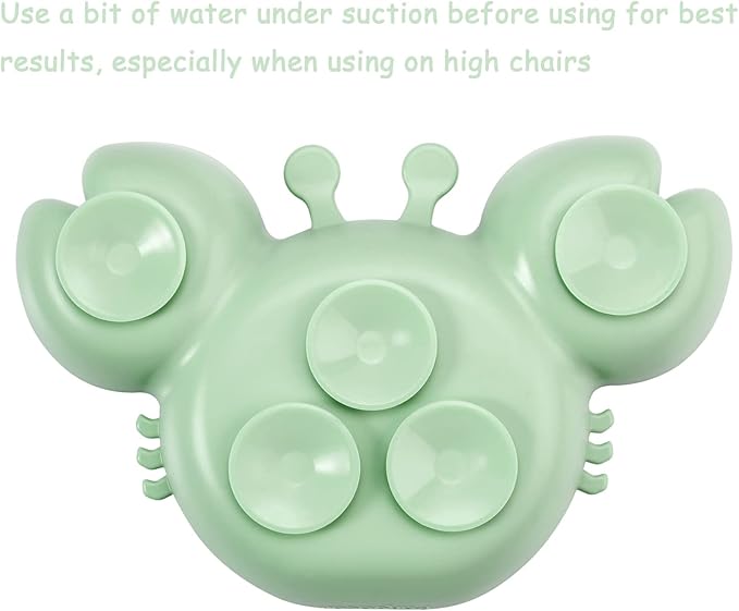 PandaEar 2 Pack Silicone Suction Plate for Baby, Divided Unbreakable Toddler Food Plate with 2 Pack Spoons for Self Feeding, Toddler Utensils Feeding Set Baby Eating Supplies, Crab Shape -Blue&Green
