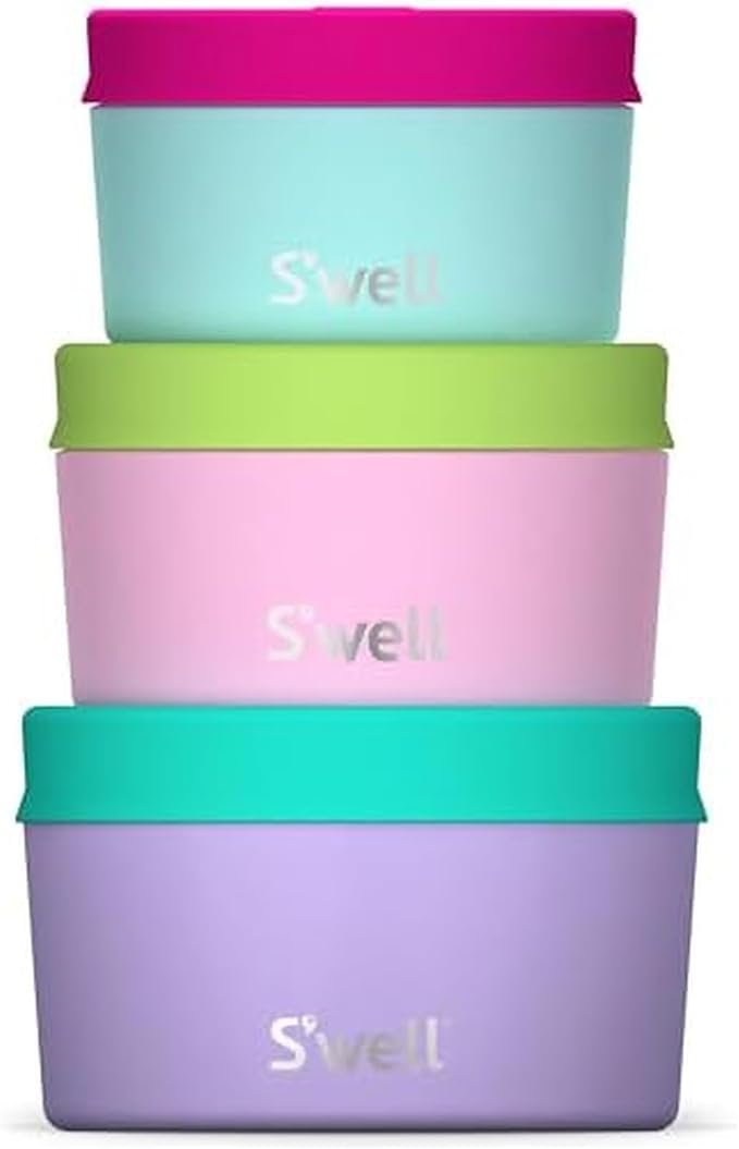 S'well Stainless Steel Food Canister Set Of Three, 10oz, 16oz, and 24oz, Pastel Paradise, Single Walled Durable Construction, BPA Free, Dishwasher Safe