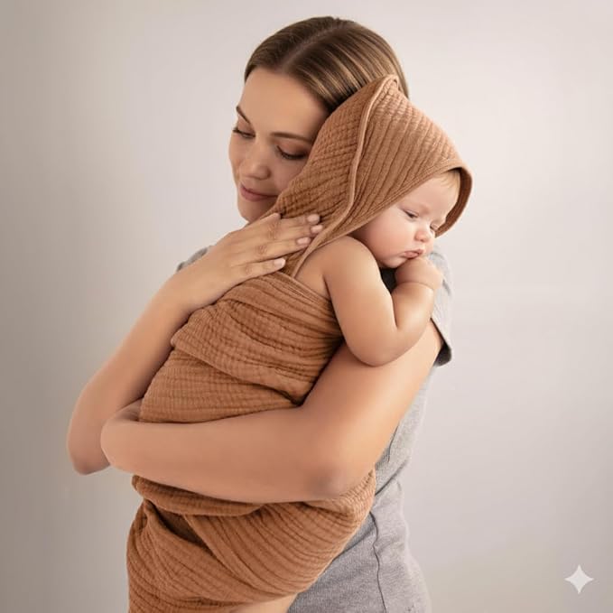 Muslin Hooded Baby Towels for Newborns, 32"x32", 100% Cotton ??6 Layers Super Soft Absorbent Breathable, Baby Bath Towel, Toddler Bath Towel ??Pack of 2