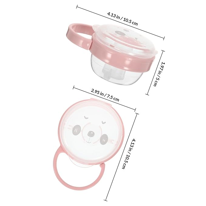 KOMBIUDA Portable Pacifier Case for Travel Holder Dustproof Storage Box with Hook for Hygiene Pink Animal Design