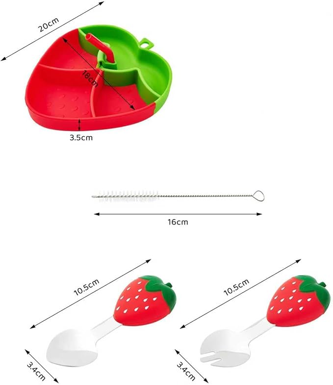 4-Piece Silicone Baby Feeding Set ??Baby Plates with Strong Suction, Toddler Plates Set, Unbreakable Food-Grade Silicone Divided Plate with Spoon, Fork & Bib