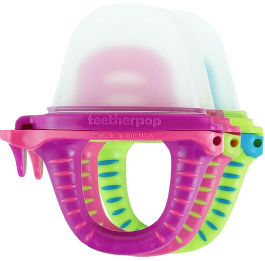 Teetherpop Fillable Freezable Teethers for Babies - Breastmilk Teether with Spill-Proof Sippy Slits ??Teething Popsicle for Baby, Liquids & Purées, Cooling Teething Relief Feeder Pacifier - Pink Set