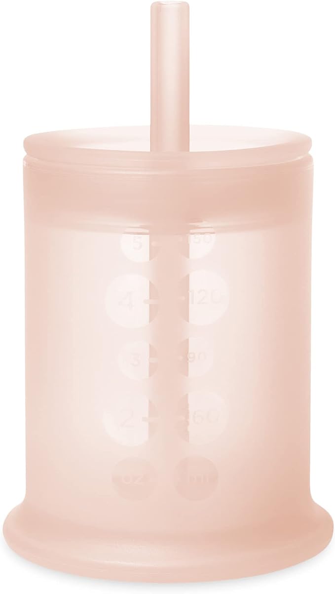 Olababy Silicone Training Cup with Straw Lid Bundle 5oz Coral + 5oz Lilac