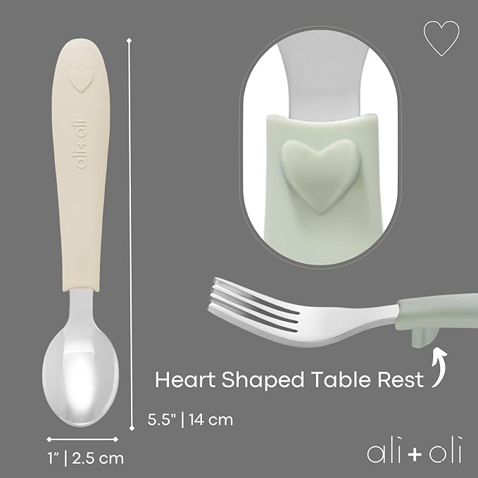 Ali+Oli Toddler Utensils Set (6 Pack) ??Stainless Steel Kids Silverware with Soft Silicone Handles, BPA Free Baby Forks and Spoons, Durable Children Flatware Dishwasher Safe for Self Feeding (Hearts)