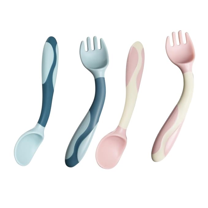 Alipis 2 Sets Bendable Utensils Flexible Silicone Fork Spoon for Non Slip Handle Portable Food Grade Tableware for Complementary Food Training