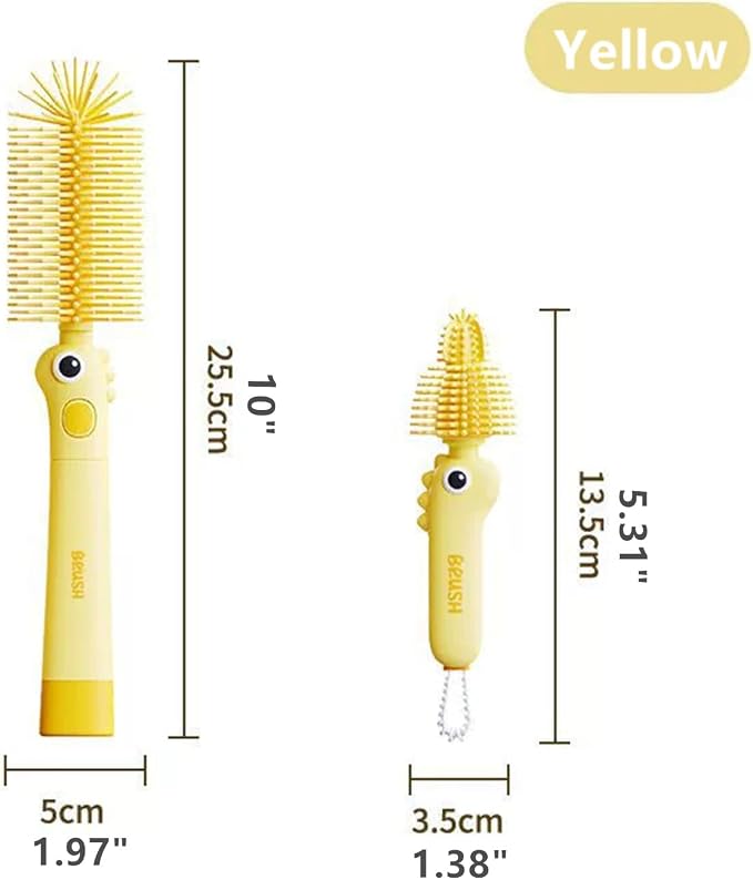 2Pcs Bottle Brush Cleaning Set Silicone Cleaner Brushes for Mason jar,Water Bottles,Baby Bottles,Tumblers,Drinking Glasses Multifunctional Portable Cute (Yellow) Small Cup Scrubber