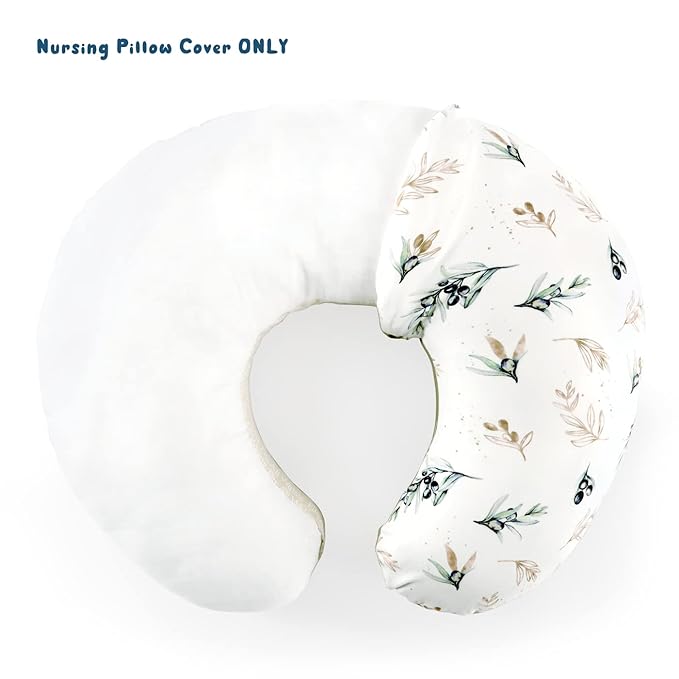 GRSSDER Nursing Pillow Cover Stretchy Minky Removable Nursing Covers for Breastfeeding Pillows, Ultra Soft Comfortable Slipcover for Baby Boy and Girls, Watercolor Olive Pattern