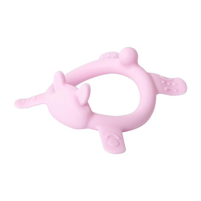 Pigeon Silicone Animal-Shaped Baby Teether, Pink Rabbit, 3M+, 1 Count – Multi-Textured Teething Relief Toys, Lightweight & Easy to Grasp