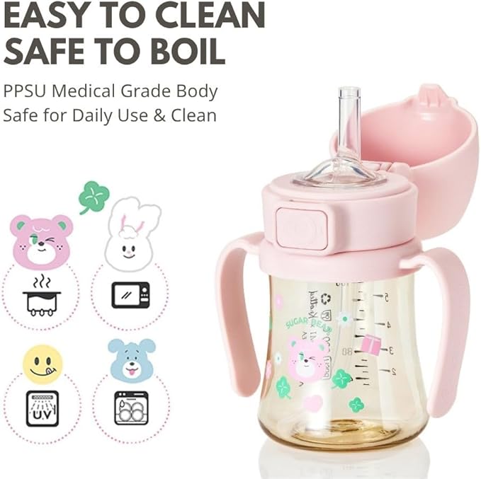 GROSMIMI x KNOTTED Flip Top Spill Proof Sippy Cup, PPSU, BPA Free, Stage 2 Straw for Toddlers (Sugar bear 6ox)