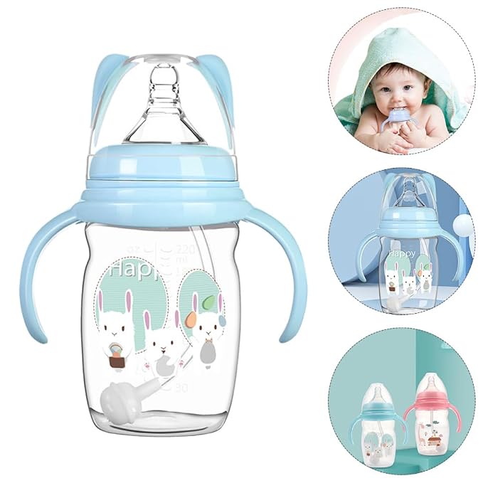 Milisten 1pc Boy Girl Straw Cup Boy Girl Milk Bottle Bloating Straw Bottle Double Handles
