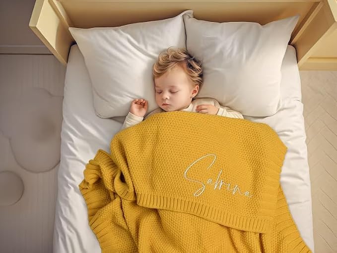 IZI POD Personalized Knit Baby Blanket, Embroidered Name Nursery Blanket, Custom Name Baby Boy Girl Blanket Shower, Baby Newborn Blanket, Baby Boy Girl Knit Blanket, Baby Gift