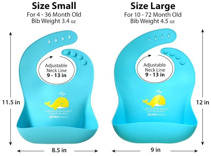 2-Pack Waterproof Silicone Baby Bib Lightweight Comfortable Easy-Wipe Clean (Green/Blue, Small)