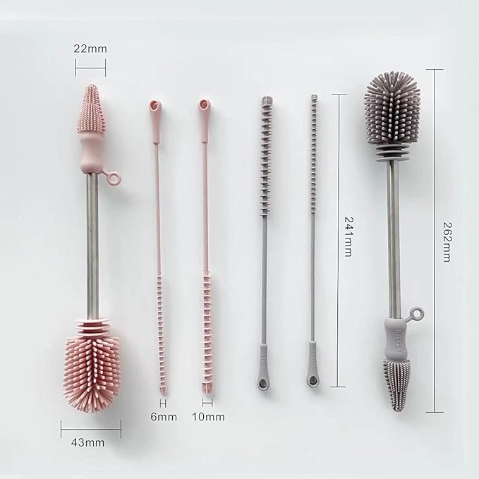 Haakaa Silicone Cleaning Brush Kit ??Household Cleaning Brushes for Bottles and Crevices ??Food-Grade Silicone: Dishwasher Safe (Brush-Grey)