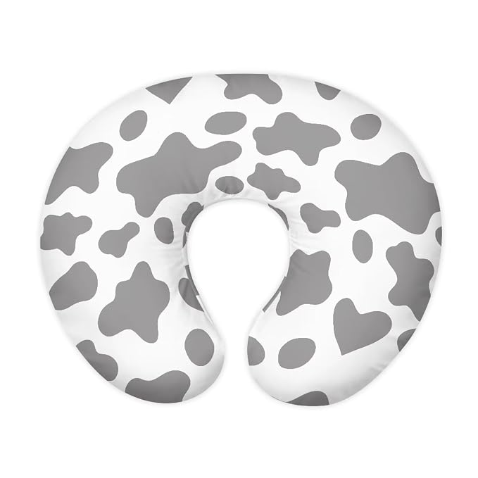 Grey Cow Print Nursing Pillow Slipcover Case Machine Washable Cozy Feeding Pillow Case for Boy & Girl Newborn Nursing Pillow Support Cover for New Parents