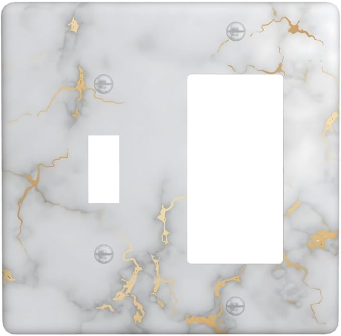 Luxury White And Gold Marble Abstract Modern Outlet Covers 1 Toggle 1 Rocker Combination Decorative Wall Plate Electrical Switch Plates Light Switch Cover Plate for Bathroom Kitchen Decor