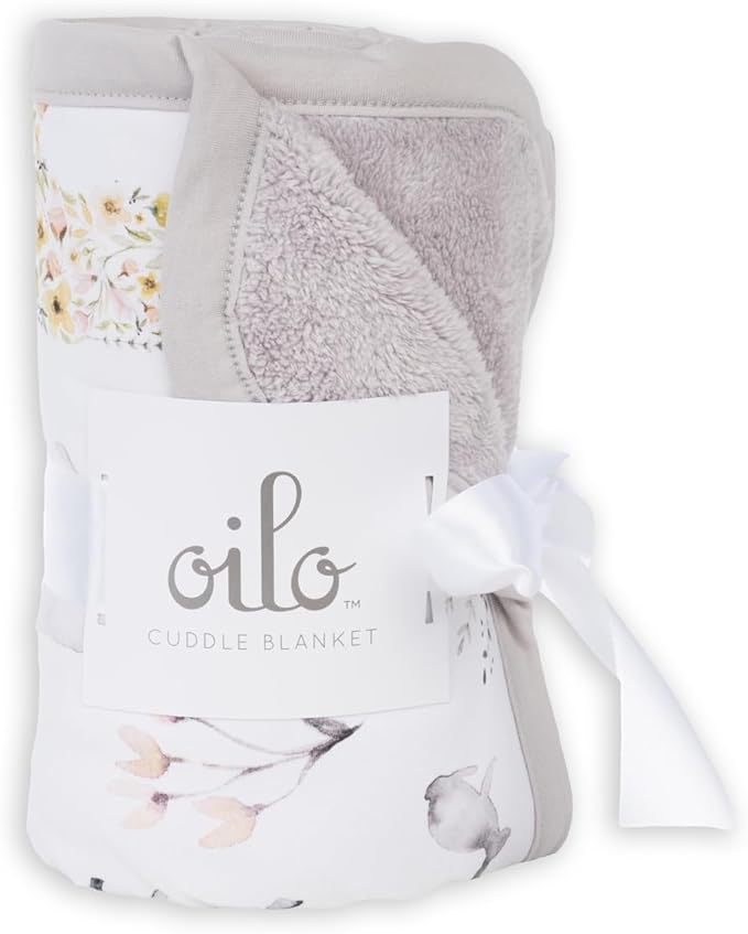 Oilo Baby Blanket, Luxury Soft Plush Chenille Backing & Organic Cotton Jersey Print, Double Layered, 30" x 40", Rolled Jersey Edge Trim, Machine Washable, Perfect for Infant or Toddlers, Woodland Fawn