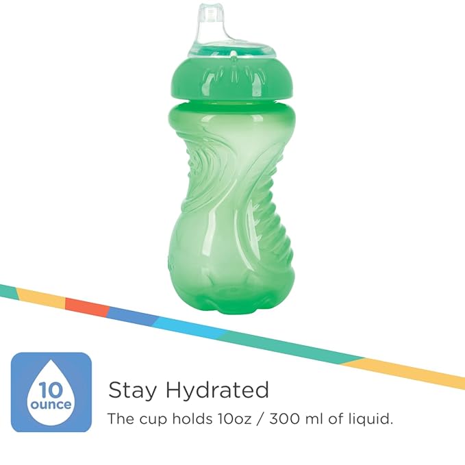 Nuby 3 Pack No Spill Toddler Sippy Cups - Toddler Cups Spill Proof with Easy and Firm Grip - Blue, Aqua, Green