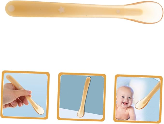 Silicone Spoon for Weaning Soft-tip Feeding Utensil with Wide Head and Nonslip Handle Feeding Tableware Safe for Sensitive Complexion Light Yellow