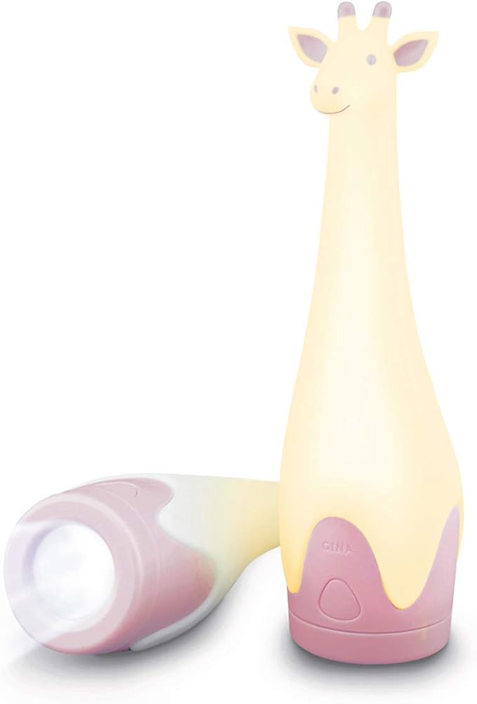 Zazu Kids Nightlight Torch Flashlight Giraffe Toy - Kids LED Cordless Pink Lamp, Bedside Light, Multiple Color Options, Auto Shut-Off - Gina The Giraffe