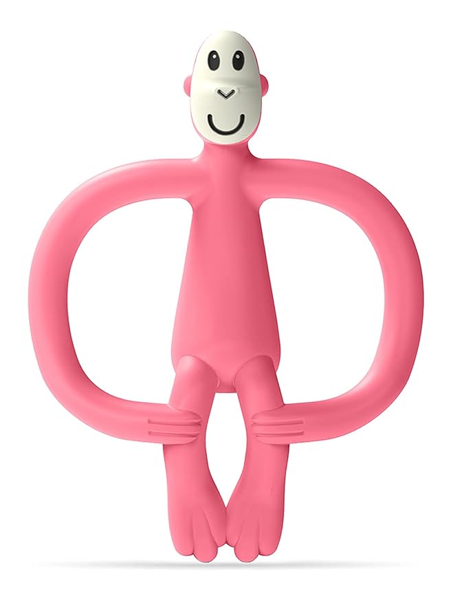 Matchstick Monkey Silicone Teether & Gel Applicator ??Silicone Baby Teether, Easy-to-Grip, BPA-Free, Supports Self-Soothing & Early Brushing, 3 Months+, 4 Inches, Pink